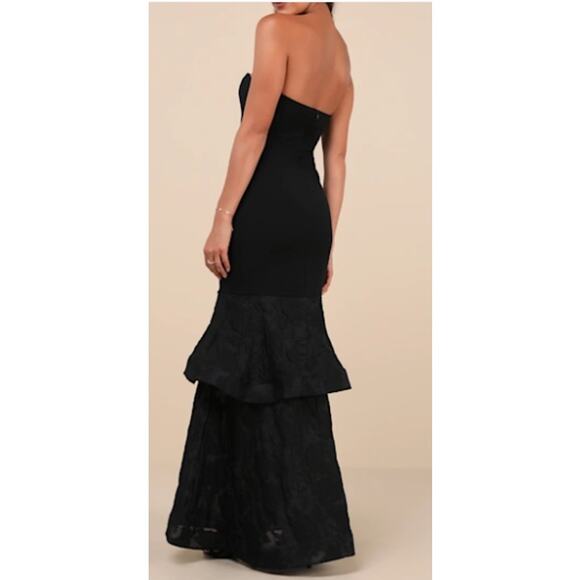 LULU'S Sz S Immense Drama Black Strapless Tiered Jacquard Maxi Dress NEW B101 - Picture 2 of 9